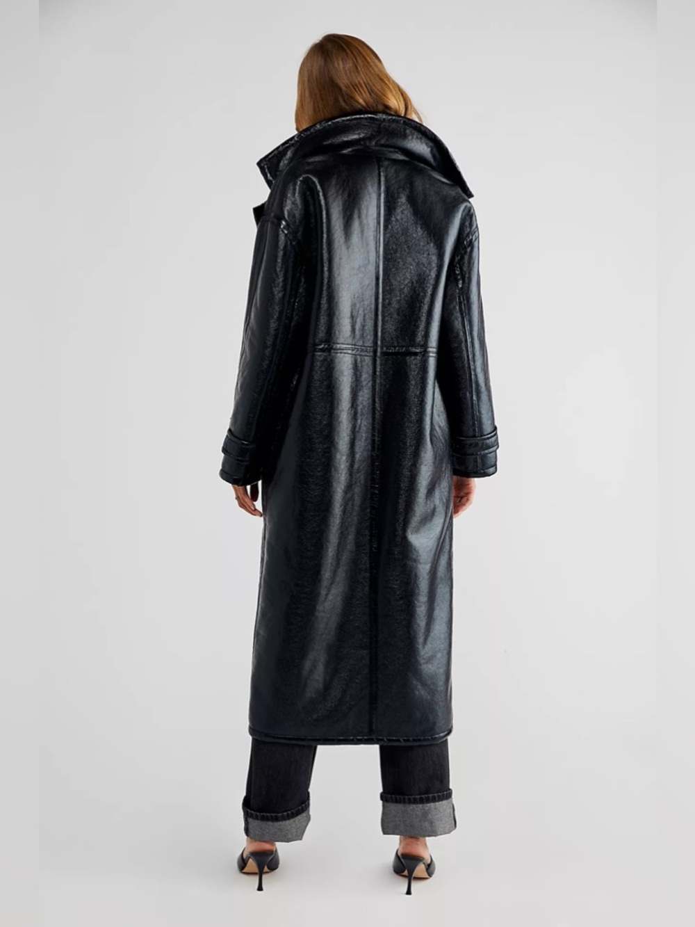 NWOT We the Free London Vegan Faux Leather Trench Coat W/ Brown Sherpa Lining M - Picture 3 of 15